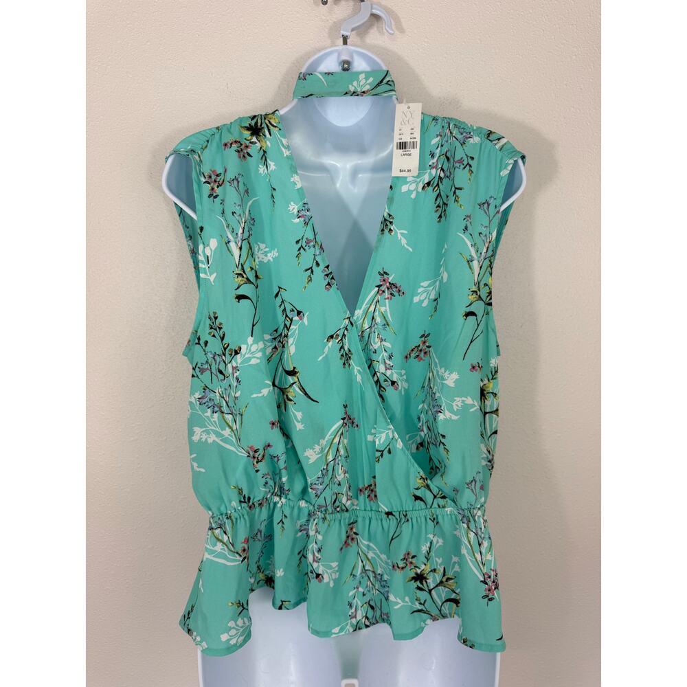 Soho NY&C Floral Tie-Neck Peplum Blouse NWT Size Large - Picture 5 of 6